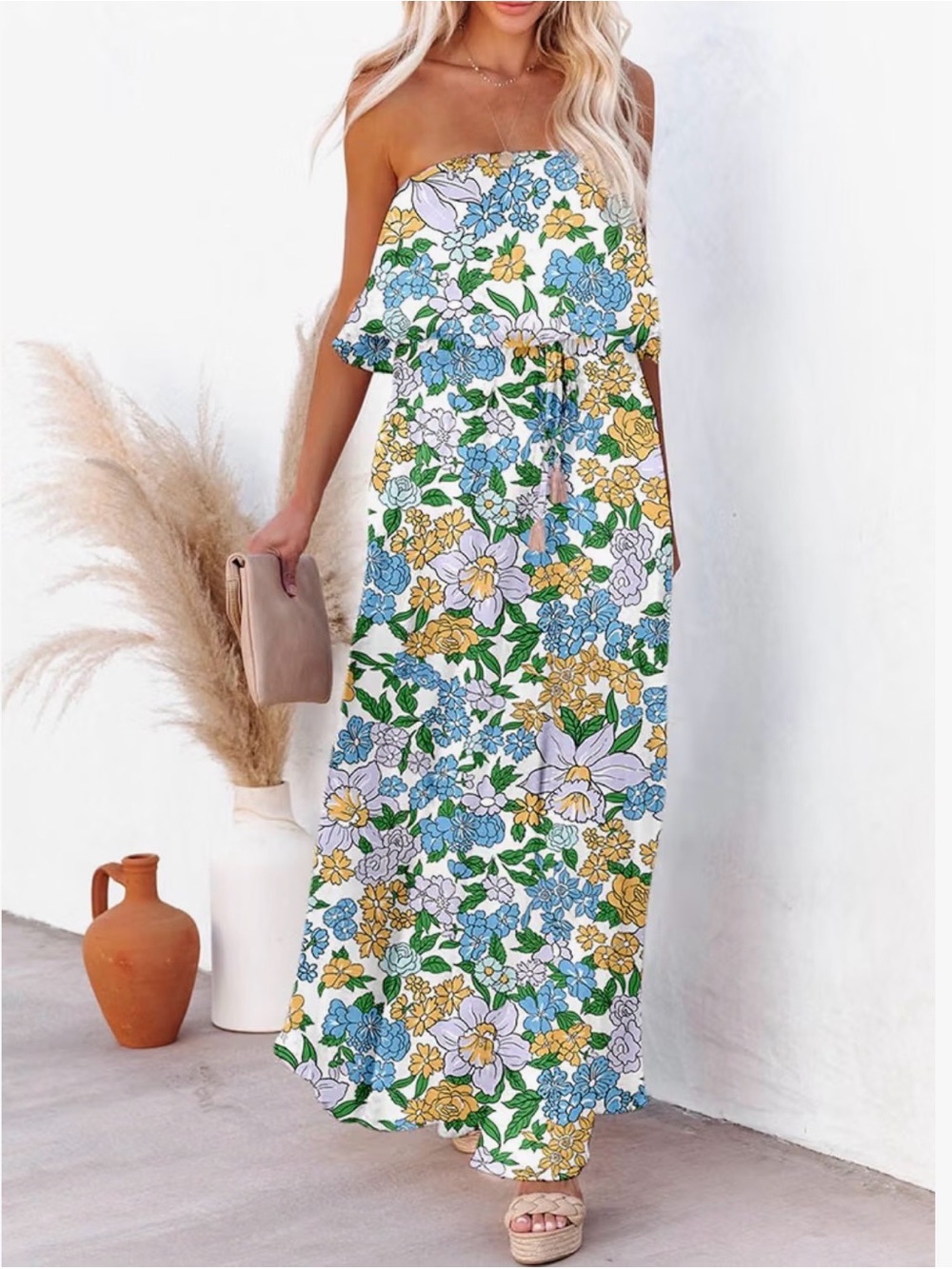 Floral Strapless Sundress with Side Slits